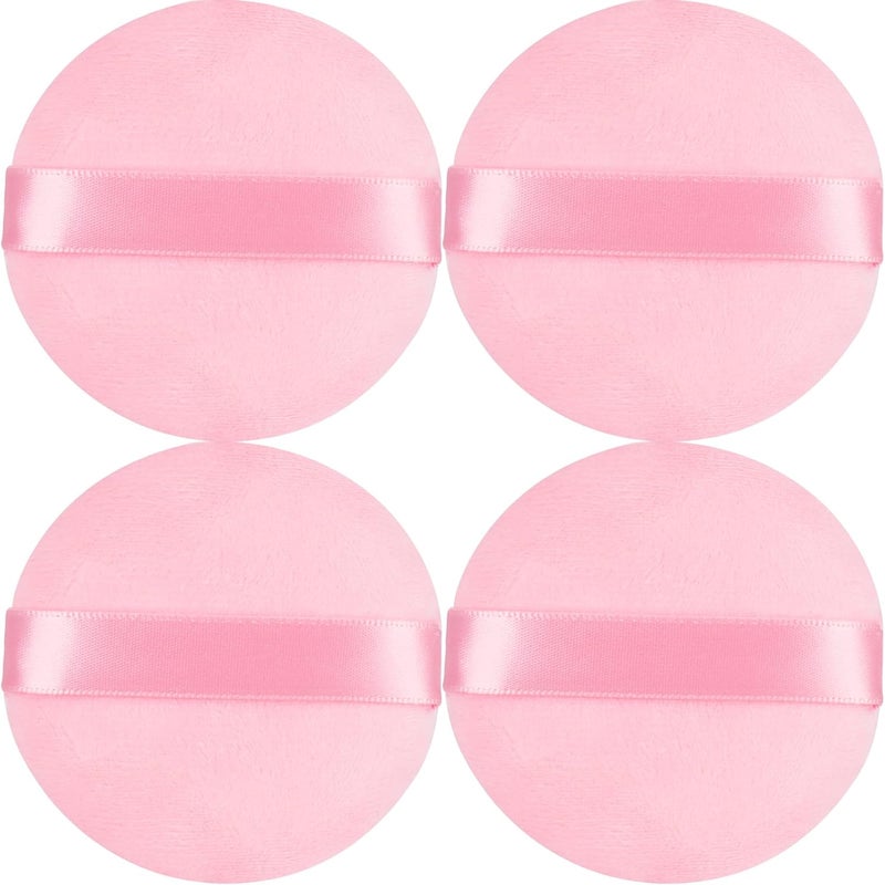 JOLY Round Powder Puff for Face Makeup Sponge Beauty Blender Velour Puffs Stocking Stuffers for Women to Make Up Loose Powder and Foundation (4Pcs_Pink) - Image 1